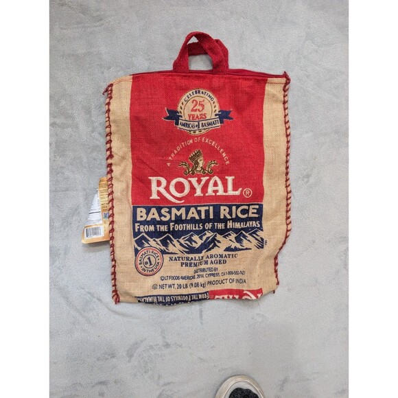 Royal Basmati Rice Tote Bag Burlap With Handles Zippered Size 15x18 Recycled - Picture 2 of 3